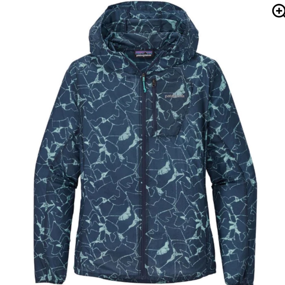 Patagonia Navy Blue & Light Teal Printed Hooded Jacket